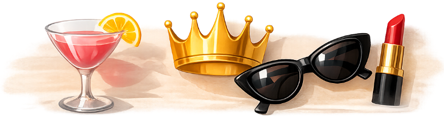 Cocktail Crown Glasses and Lipstick